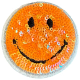Oranje smiley strijkpatch met duurzame pailletten voor kleding en accessoires