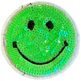 Groene smiley strijkpatch met glanzende pailletten voor kleding en accessoires