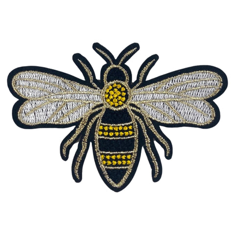 Geborduurde bijen patch met goud-gele details, iron-on insect embleem