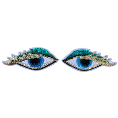 Oog Paillette Wimpers Strijk Embleem Patch Set L+R