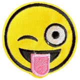 Emoji Smiley Strijk Embleem Patch Roze Tong