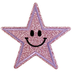 Smiley Ster Strijk Embleem Patch Glitter Licht Roze