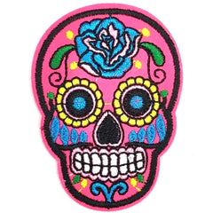 Schedel Sugar Skull Strijk Embleem Patch Neon Roze