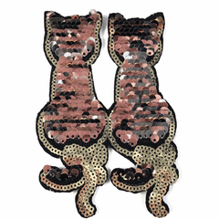 Poes Kat Reversible Paillette Strijk Embleem Patch Goud Zilver