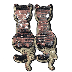 Poes Kat Reversible Paillette Strijk Embleem Patch Zwart Zilver