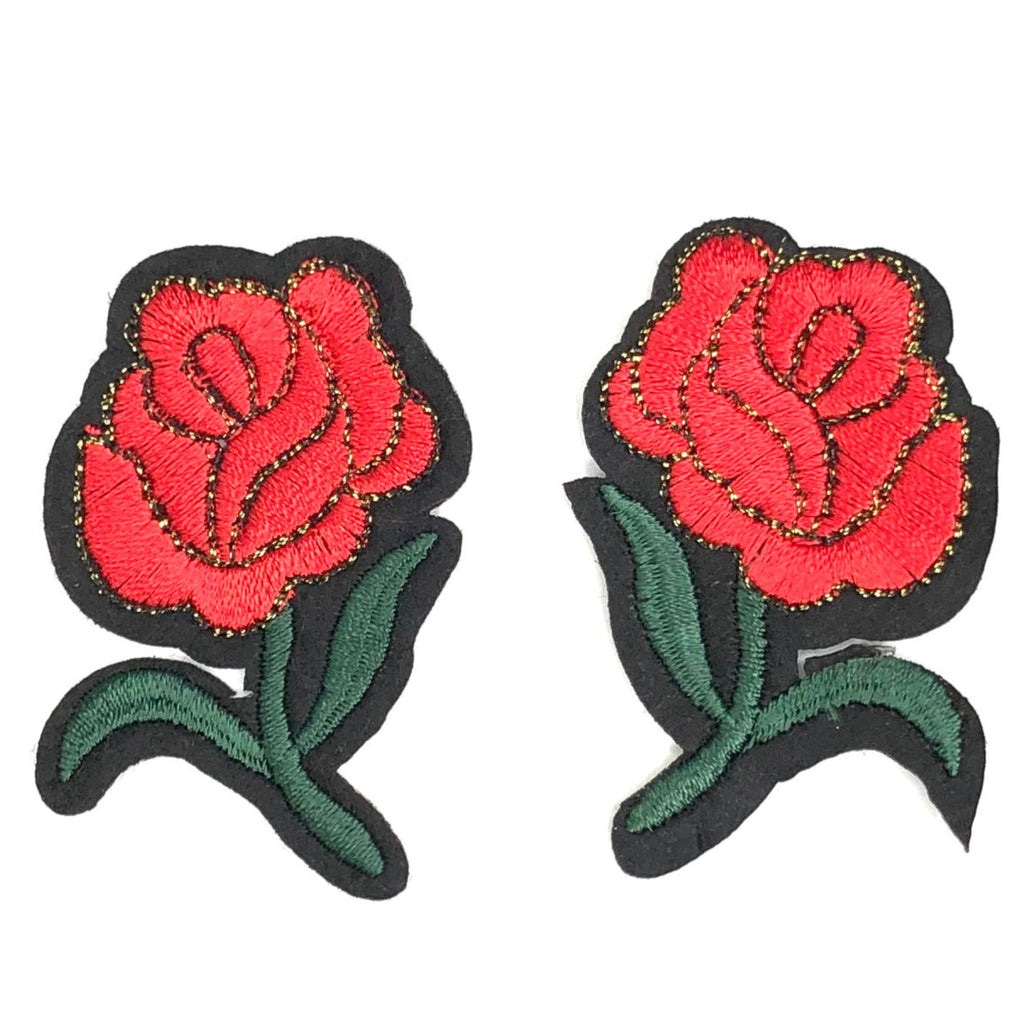 Kleine Gespiegelde Rode Roosjes Strijk Patch Set