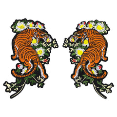 Tijger Witte Bloemen XL Embleem Patch Set L+R