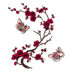 Bloesem Vlinder Strijk Embleem Patch Set bordeaux