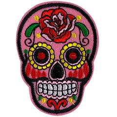 Skull Sugarskull Schedel Strijk Embleem Patch Roze