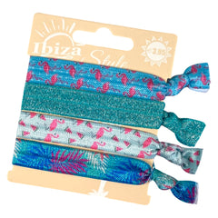 Ibiza Style Haar Elastiek Tropische Flamingo Blauw Glitter