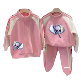 Olifant Fashion Strijk Applicatie op twee roze jogging pakjes