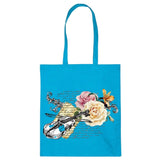 Viool Rozen Vintage Strijk Applicatie op een blauwe linnen tas