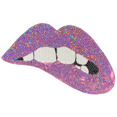 Mond Bijt Op Lip Pailletten Strijk Embleem Patch Roze Lila