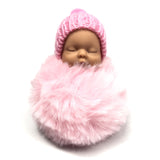 Sleutelhanger Slapende Baby Roze Pompom