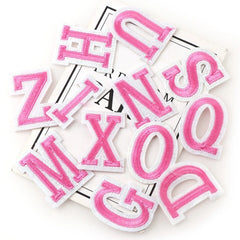 Alfabet Strijk Letter Embleem Patches Roze Wit