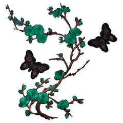 Bloesem Bloemen Vlinder Strijk Embleem Patch Set Groen Bruin