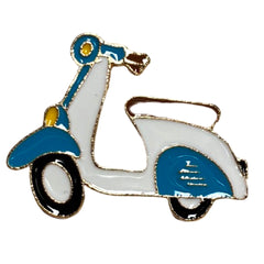 Scooter Emaille Pin Blauw Witte Retro