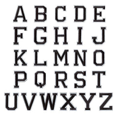 Alfabet Strijk Letter Embleem Patches Zwart Wit Dun Randje