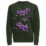 Magnolia Bloesem Bloemen Tak XXL Strijk Embleem Patch Paars op een groene sweater