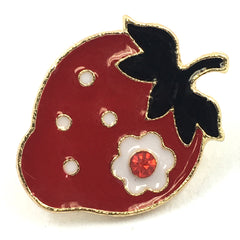Rode Ardbei Met Bloemtje En Strass Steentje Emaille Pin