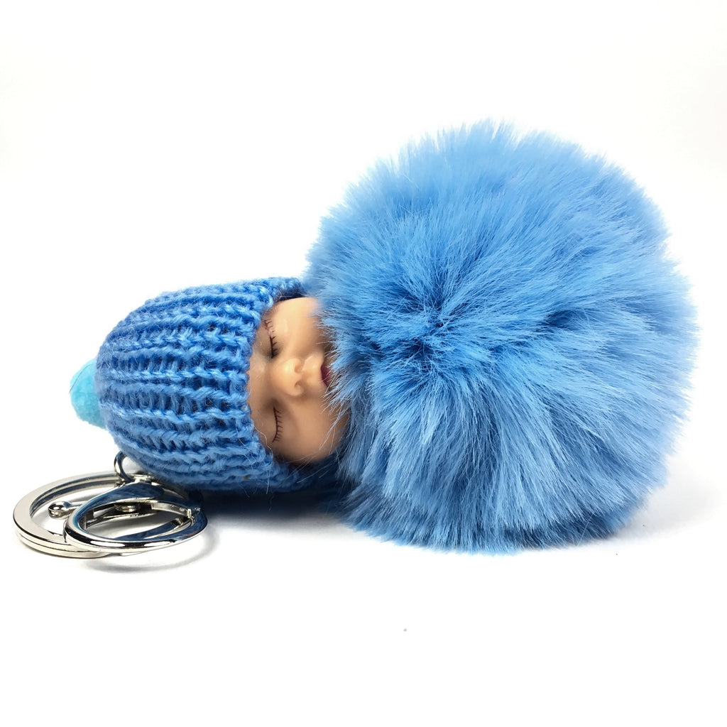 Sleutelhanger Keychain Slapende Baby Pom Blauw