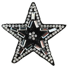 Ster Strass Strijk Embleem Patch Zwart Zilver