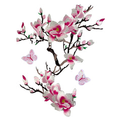 Magnolia Bloesem Vlinder Strijk Patch Set Roze 3 Patches