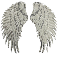 Vleugel Paillette XXL Strijk Embleem Patch Set Zilver