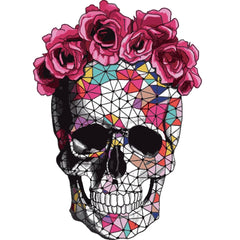 Doodskop Skull Bloemen XXL Full Color Strijk Applicatie