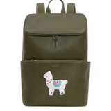 Alpaca Lama Strijk Embleem Patch Wit gelijmd op een groen leren tas