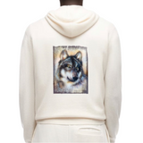 Wolf Wolven Kop Strijk Applicatie Grijs Beige op een ecru kleurige hoodie