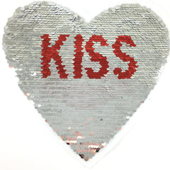 Hart Kiss Tekst Rode Mond Reversible Paillette XL Op Naai Patch